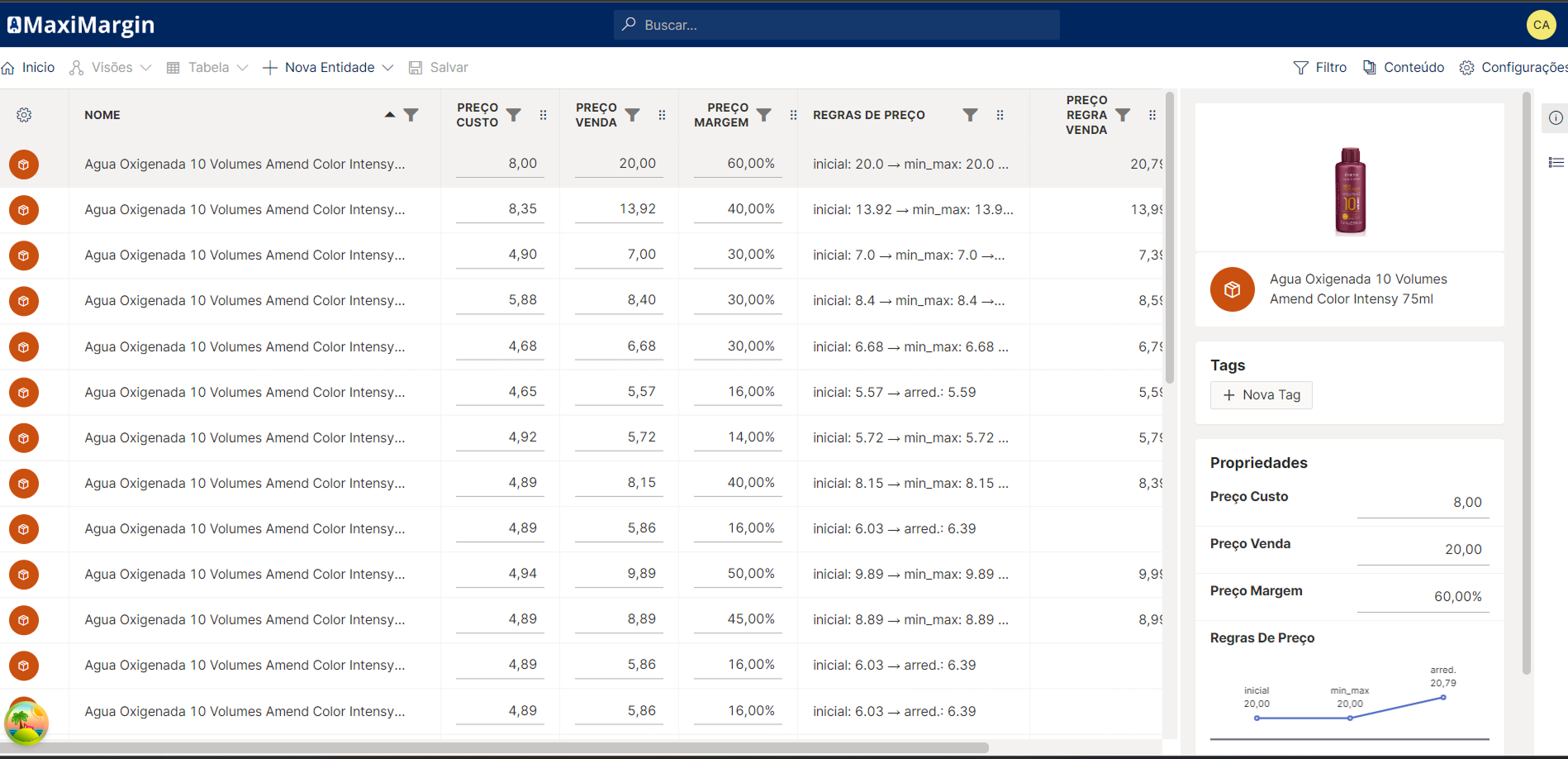 Before the redesign: original product manager interface